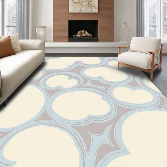 ODIKA 4'x6' Machine Washable Non-Slip Area Rug, Swirling Cloud Formation Abstract Art High Traffic Rug, Ivory, 658364