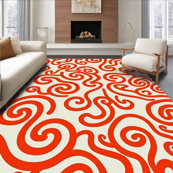 ODIKA 4'x6' Machine Washable Non-Slip Area Rug, Swirling Kaleidoscope Dreamscape Painterly Floor Covering High Traffic Rug, Red, 664310