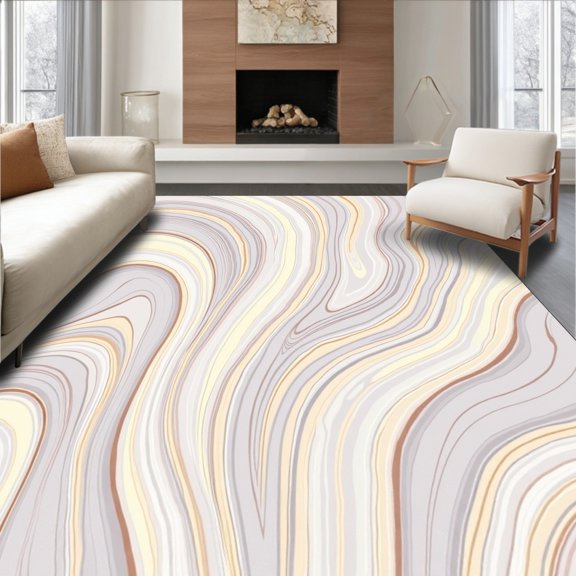 ODIKA 4'x6' Machine Washable Non-Slip Area Rug, Swirling Marble Veins Abstract Contemporary Flowing Waves High Traffic Rug, Gray, 489183