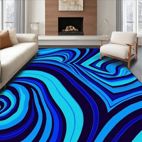ODIKA 4'x6' Machine Washable Non-Slip Area Rug, Swirling Vortex Abstract Contemporary Modern Art Design High Traffic Rug, Blue, 664194