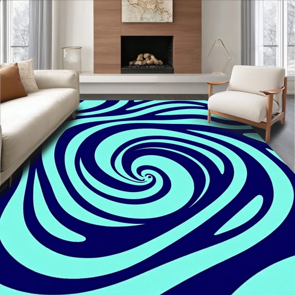 ODIKA 4'x6' Machine Washable Non-Slip Area Rug, Swirling Vortex Asymmetrical Contemporary Dynamic Modern Decorative High Traffic Rug, Blue, 664189