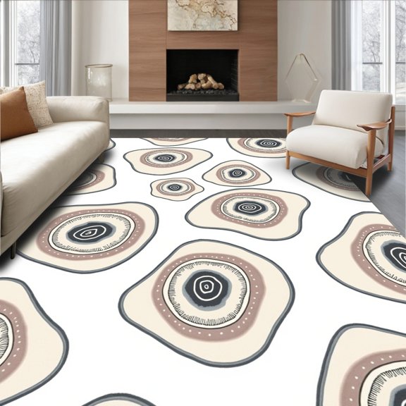ODIKA 4'x6' Machine Washable Non-Slip Area Rug, Swirling Vortex Machine Cleanable Slip Proof Contemporary Design High Traffic Rug, Beige, 498181