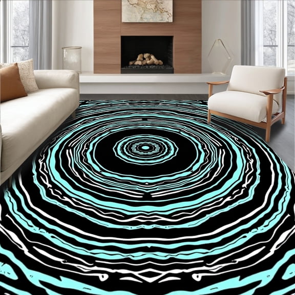 ODIKA 4'x6' Machine Washable Non-Slip Area Rug, Swirling Vortex Modern Artistic Floor Covering High Traffic Rug, Black, 501024