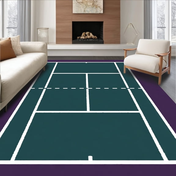 ODIKA 4'x6' Machine Washable Non-Slip Area Rug, Tennis Court Baseline Service Grid High Traffic Rug, Green, 841148