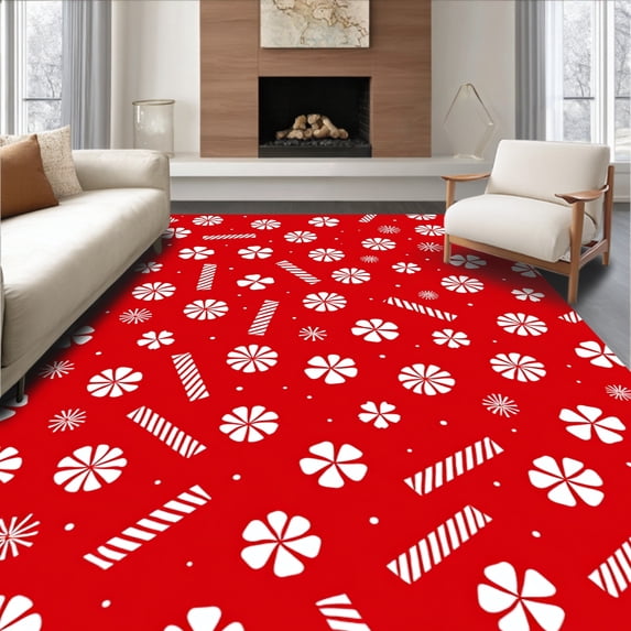 ODIKA 4'x6' Machine Washable Non-Slip Area Rug, Tis Season Peppermint Splash Bathtub High Traffic Rug with Pad, Red, 733305