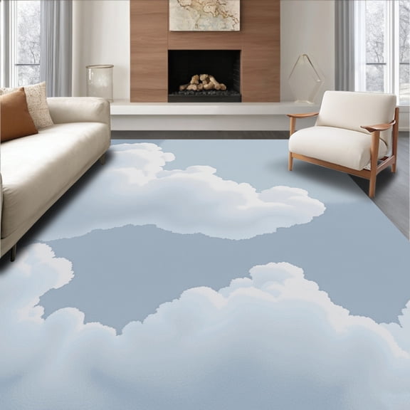 ODIKA 4'x6' Machine Washable Non-Slip Area Rug, Tonal Mist Cloud Formation Abstract Series High Traffic Rug, Blue, 658455