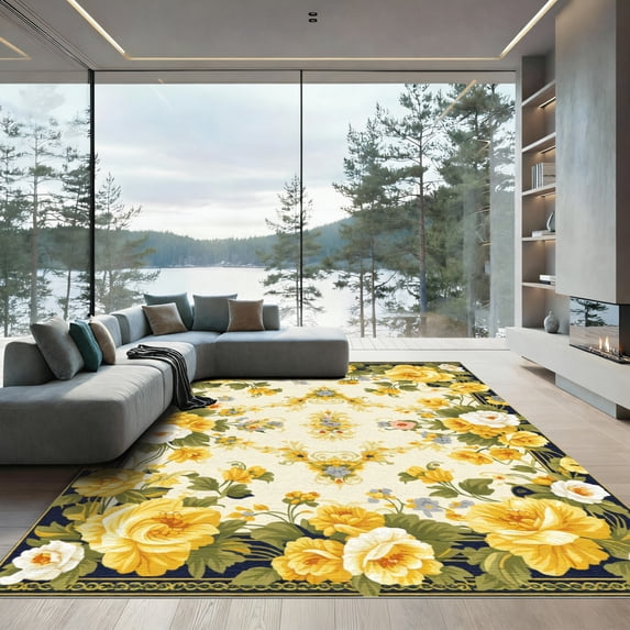 ODIKA 4'x6' Machine Washable Non-Slip Area Rug, Traditional Cream High Traffic Rug, Ivory, 1085424