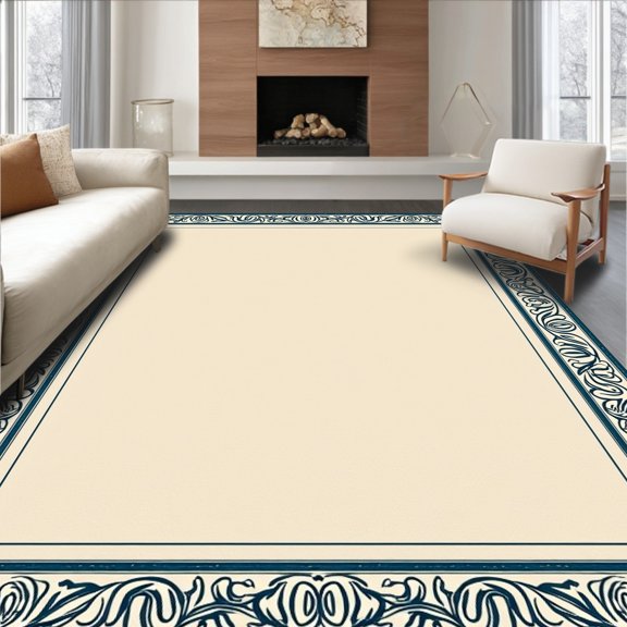 ODIKA 4'x6' Machine Washable Non-Slip Area Rug, Traditional Design with Botanical High Traffic Rug, Ivory, 663904