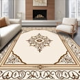 thumbnail image 1 of ODIKA 4'x6' Machine Washable Non-Slip Area Rug, Traditional Floral Damask Noble Palatial Embellishment High Traffic Rug, Brown, 466274, 1 of 7