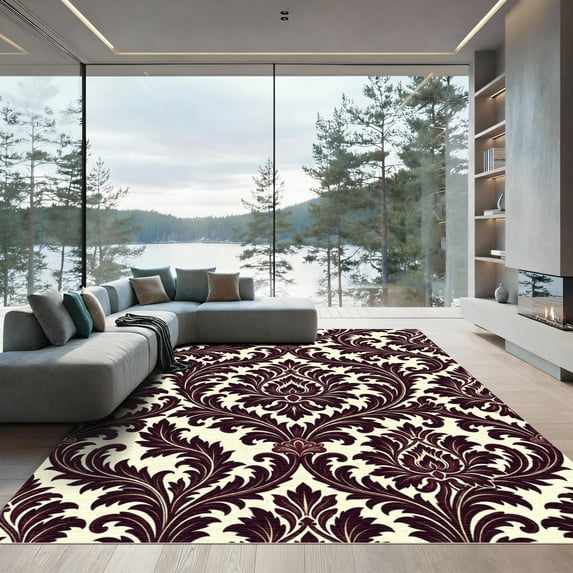 ODIKA 4'x6' Machine Washable Non-Slip Area Rug, Traditional Ivory High Traffic Rug, Ivory, 941430