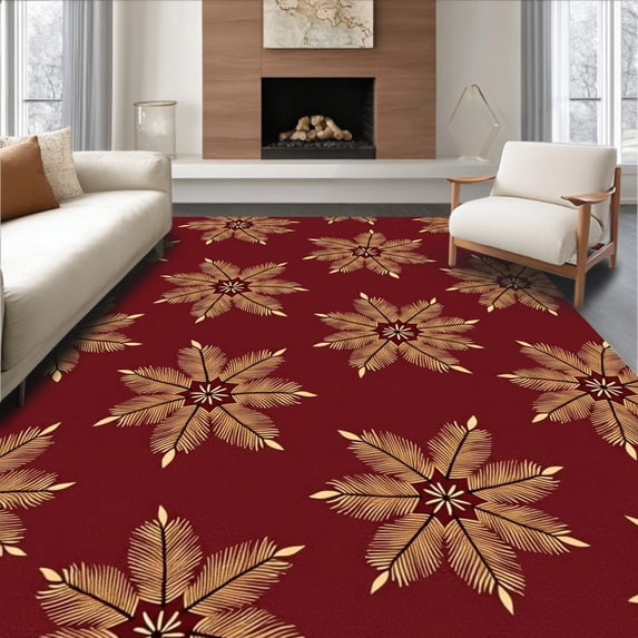 ODIKA 4'x6' Machine Washable Non-Slip Area Rug, Traditional Pine Cone Print Floor Covering Holiday High Traffic Rug, Red, 611789