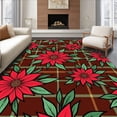 thumbnail image 1 of ODIKA 4'x6' Machine Washable Non-Slip Area Rug, Traditional Plaid Tartan Check with Poinsettia Flower Motif High Traffic Rug with Pad, Red, 621797, 1 of 8