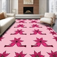 thumbnail image 1 of ODIKA 4'x6' Machine Washable Non-Slip Area Rug, Traditional Poinsettia with Classic Yuletide Design High Traffic Rug, Pink, 737880, 1 of 7
