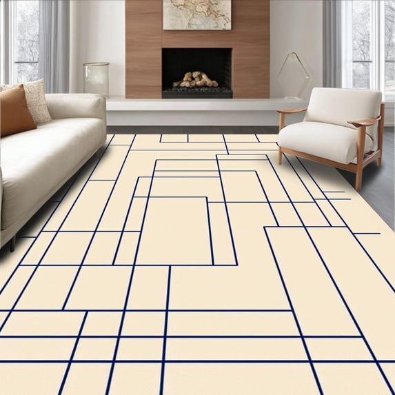 ODIKA 4'x6' Machine Washable Non-Slip Area Rug, Tranquil Maze Modernist Crosshatch High Traffic Rug, Beige, 660976
