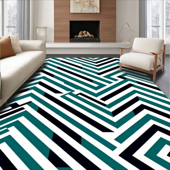 ODIKA 4x6 Machine Washable Non-Slip Area Rug, Trendy Chevron Wash Station Secure Barrier Moisture Proof Stylish High Traffic Rug, Teal, 549966