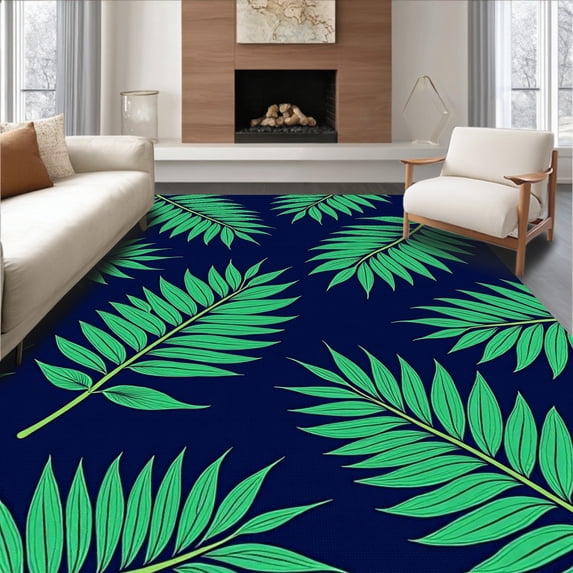 ODIKA 4'x6' Machine Washable Non-Slip Area Rug, Tropical Jungle Fern Rainforest Exotic Retreat High Traffic Rug, Green, 574611
