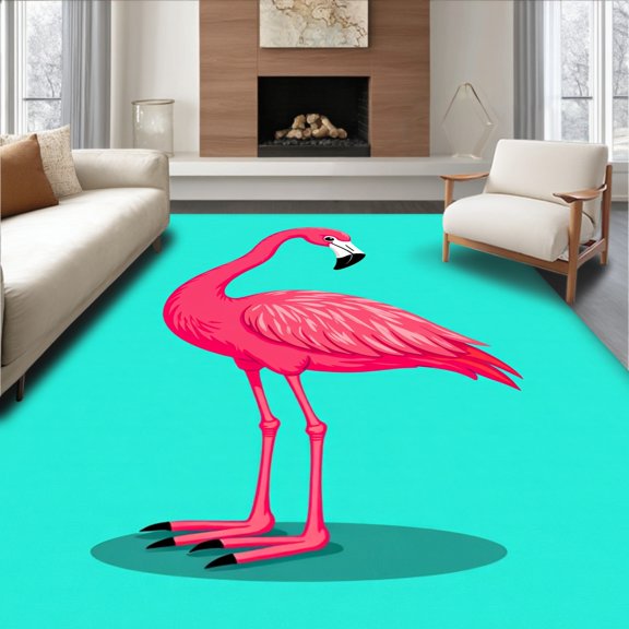 ODIKA 4x6 Machine Washable Non-Slip Area Rug, Tropical Latch Hook Needlework Handicraft Project High Traffic Rug, Pink, 639964