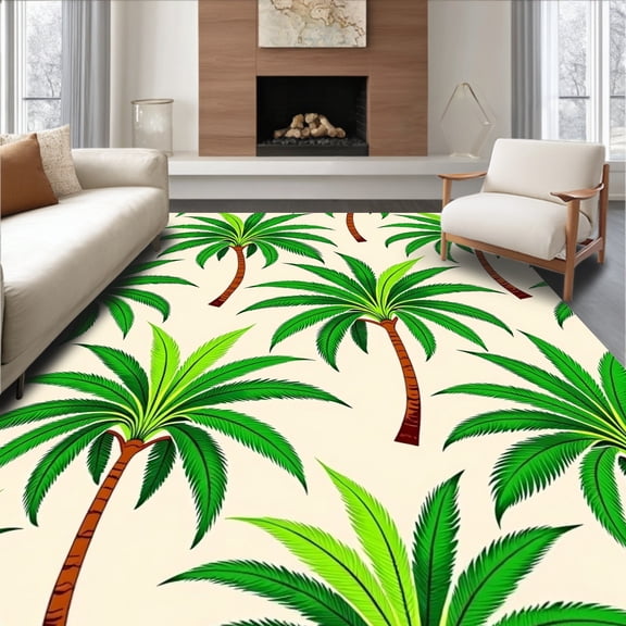 ODIKA 4'x6' Machine Washable Non-Slip Area Rug, Tropical Palm Trees Latch Hook Kit Making High Traffic Rug, Green, 716585