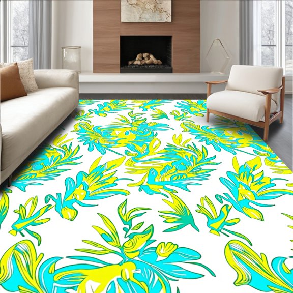 ODIKA 4'x6' Machine Washable Non-Slip Area Rug, Tropical Rainforest Explorer Map Design with Hidden Animal Characters High Traffic Rug, Yellow, 728544