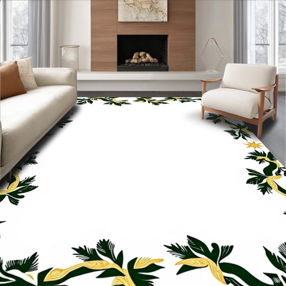 ODIKA 4'x6' Machine Washable Non-Slip Area Rug, Verdant Celebration Interlocking Festive Cheerful Ornament Design High Traffic Rug, Green, 734015