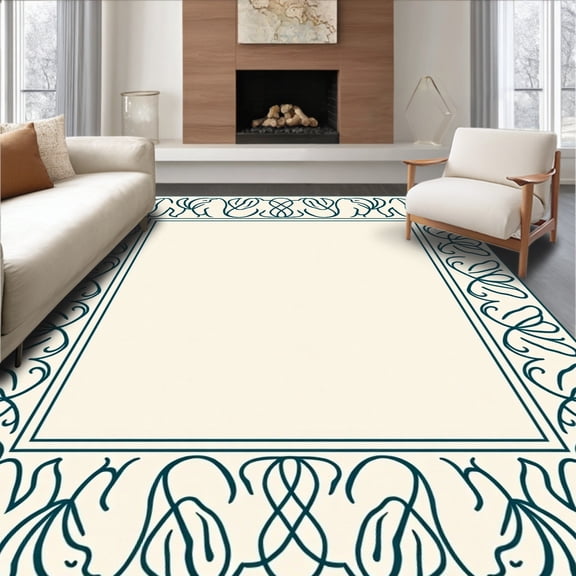ODIKA 4x6 Machine Washable Non-Slip Area Rug, Verdant Lattice Dreamscape Trellis Whimsy Symphony Enchantment High Traffic Rug, Ivory, 582704