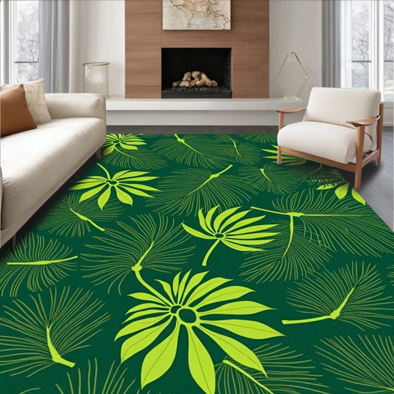 ODIKA 4x6 Machine Washable Non-Slip Area Rug, Verdant Rainforest Exotic Botanical Artistry High Traffic Rug, Green, 664681