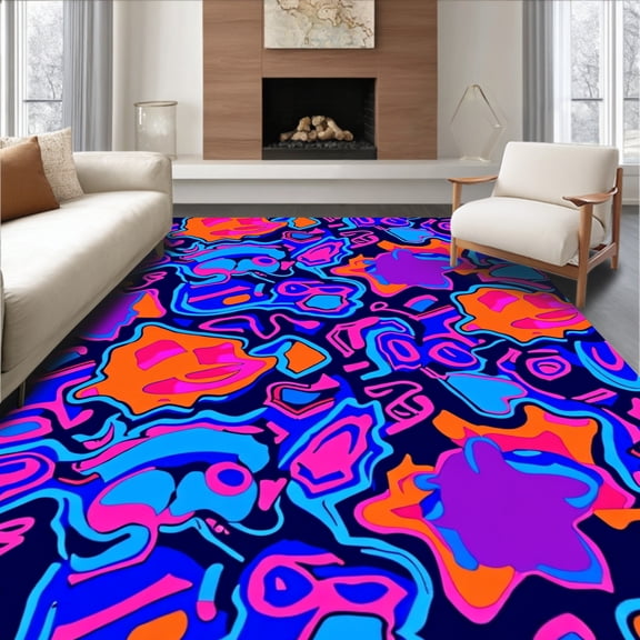 ODIKA 4x6 Machine Washable Non-Slip Area Rug, Vibrant Digital Controller Motif Artistic Gaming High Traffic Rug, Pink, 464517