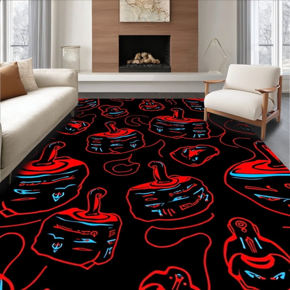 ODIKA 4'x6' Machine Washable Non-Slip Area Rug, Vibrant Joystick Command Central Enthusiast High Traffic Rug, Black, 459216