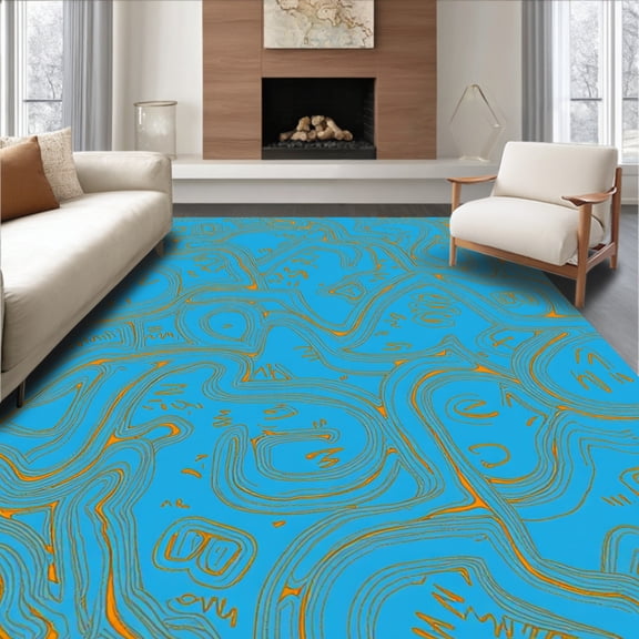 ODIKA 4'x6' Machine Washable Non-Slip Area Rug, Vibrant Learning Journey Map with Exploration Themed Alphabet Trail High Traffic Rug, Blue, 688465