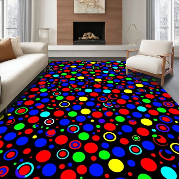 ODIKA 4'x6' Machine Washable Non-Slip Area Rug, Vibrant Polka Mosaic with Playful Multicolor Spots Design High Traffic Rug, Red, 723235
