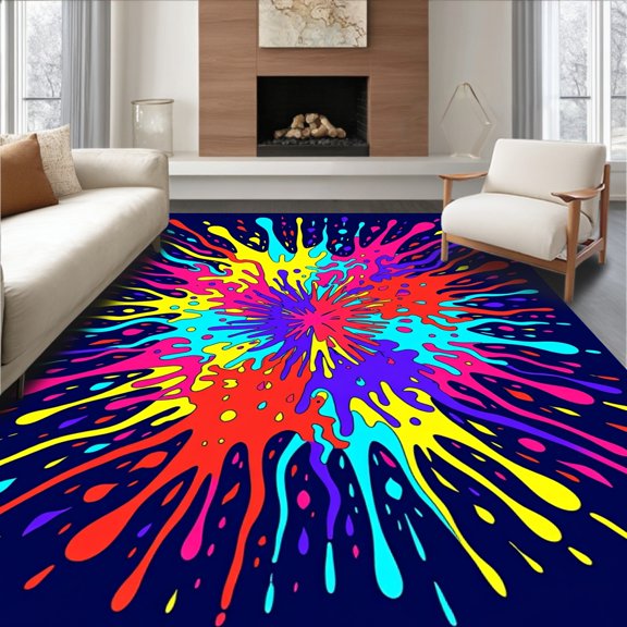 ODIKA 4'x6' Machine Washable Non-Slip Area Rug, Vibrant Splatter Brushstroke Minimalist Contemporary Accent High Traffic Rug, Pink, 427198