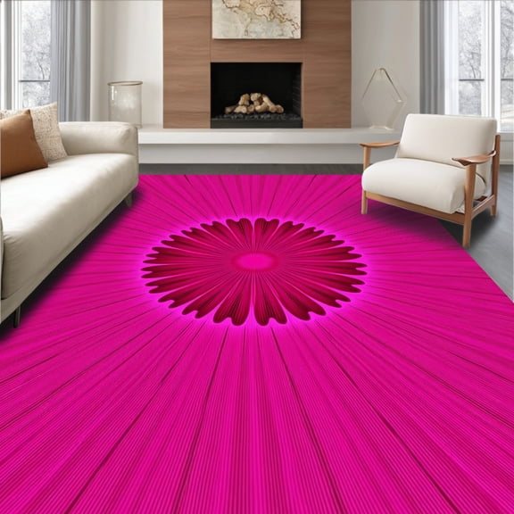 ODIKA 4'x6' Machine Washable Non-Slip Area Rug, Vibrant Starburst Swirl Decorative Floor Covering High Traffic Rug, Pink, 461915