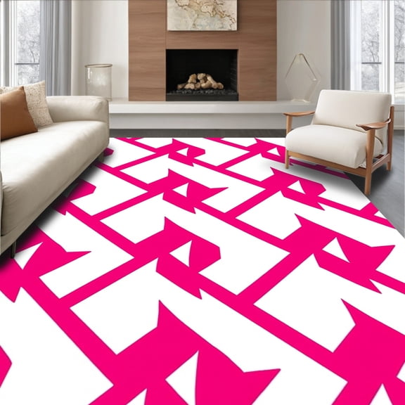 ODIKA 4'x6' Machine Washable Non-Slip Area Rug, Vibrant Zigzag Lattice Motif High Traffic Rug, Pink, 557744