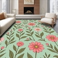 thumbnail image 1 of ODIKA 4'x6' Machine Washable Non-Slip Area Rug, Victorian Herbarium Print with Interlocking Floral Sprigs High Traffic Rug, Green, 467539, 1 of 7