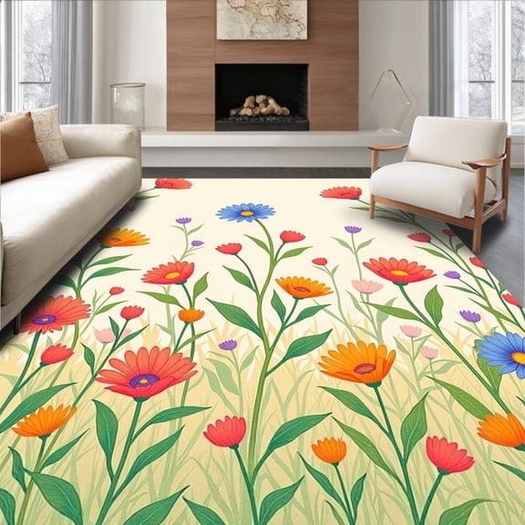 ODIKA 4x6 Machine Washable Non-Slip Area Rug, Vintage Blossom Meadow Heritage Statement High Traffic Rug, Red, 663291