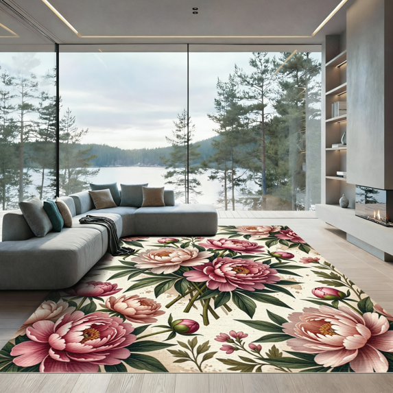 ODIKA 4'x6' Machine Washable Non-Slip Area Rug, Vintage Blush Pink High Traffic Rug, Pink, 952050