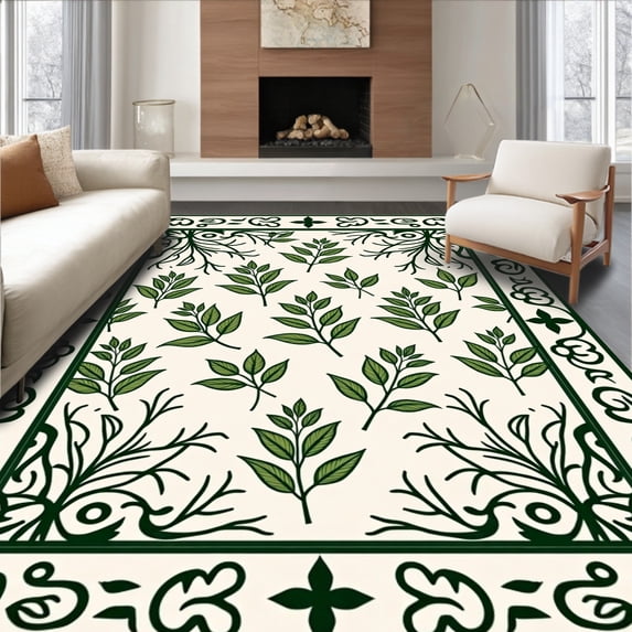 ODIKA 4'x6' Machine Washable Non-Slip Area Rug, Vintage Botanical Garden Tapestry Decorative Accent High Traffic Rug with Pad, Green, 483467