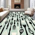 thumbnail image 1 of ODIKA 4'x6' Machine Washable Non-Slip Area Rug, Vintage Cutlery with Forks Knives Spoons Motif High Traffic Rug with Pad, Black, 734967, 1 of 8