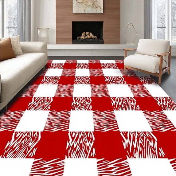ODIKA 4'x6' Machine Washable Non-Slip Area Rug, Vintage Inspired Tartan with Bold Contrasting Lines and Crisp Checks High Traffic Rug, Red, 638887