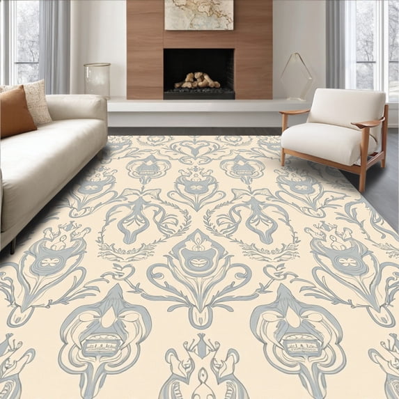 ODIKA 4'x6' Machine Washable Non-Slip Area Rug, Vintage Ornamental with Interlocking Vines and Paisley Accents High Traffic Rug, Ivory, 667650