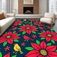 thumbnail image 1 of ODIKA 4'x6' Machine Washable Non-Slip Area Rug, Vintage Poinsettia Bloom Christmas with Cardinal Motifs High Traffic Rug, Red, 621741, 1 of 7