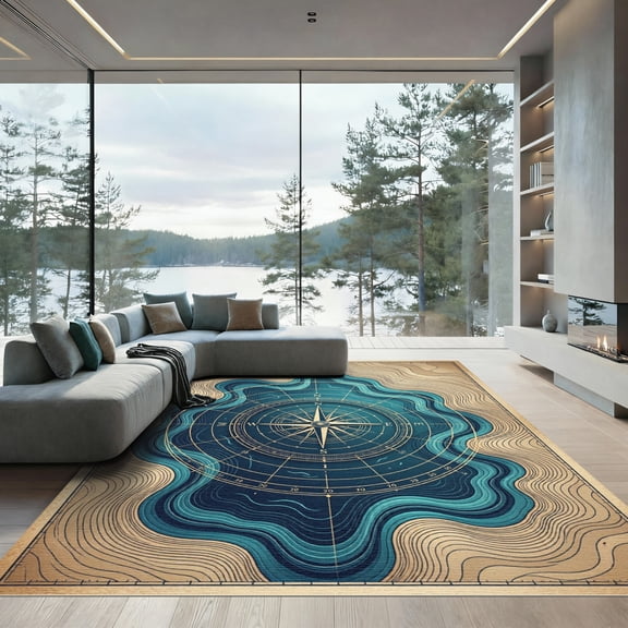 ODIKA 4'x6' Machine Washable Non-Slip Area Rug, Vintage Teal High Traffic Rug, Blue, 1235784
