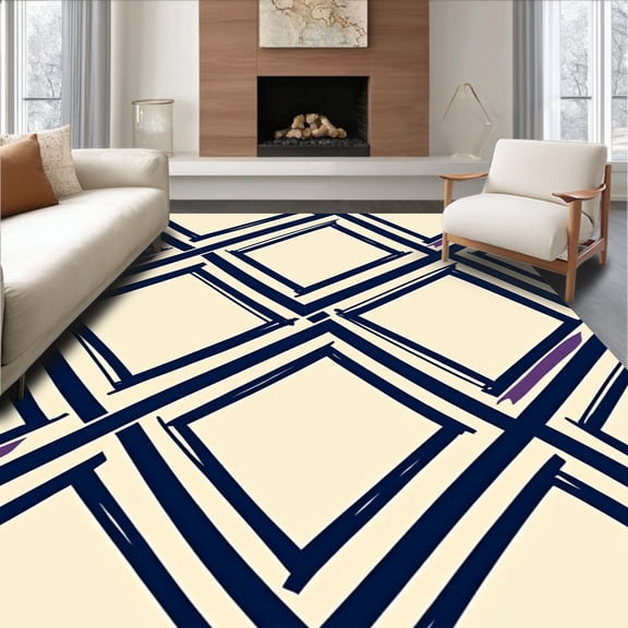 ODIKA 4'x6' Machine Washable Non-Slip Area Rug, Vintage Ticket Stub with Dynamic Stripes and Bold Lettering Motif High Traffic Rug, Beige, 670096