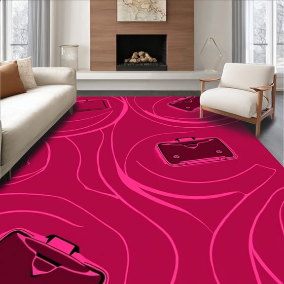 ODIKA 4'x6' Machine Washable Non-Slip Area Rug, Virtual Reality Console Interactive Dynamic Elegant High Traffic Rug, Pink, 579428