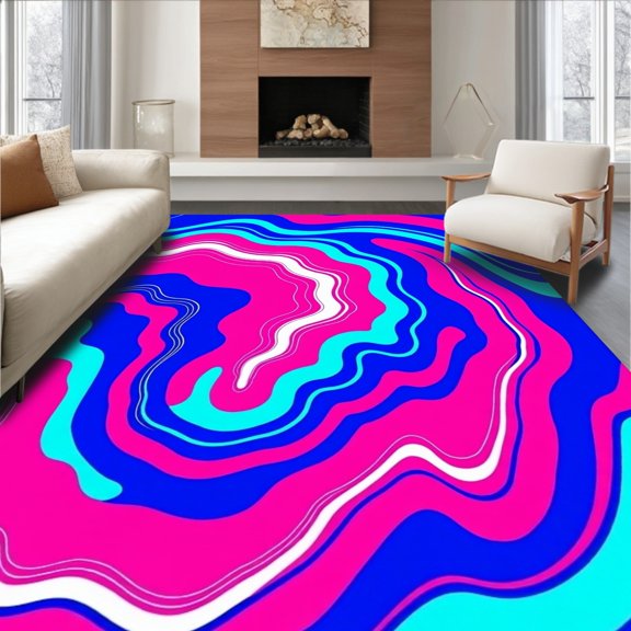 ODIKA 4'x6' Machine Washable Non-Slip Area Rug, Vortex with Fluid Streaks and Subtle Gradient Transitions High Traffic Rug, Pink, 664201