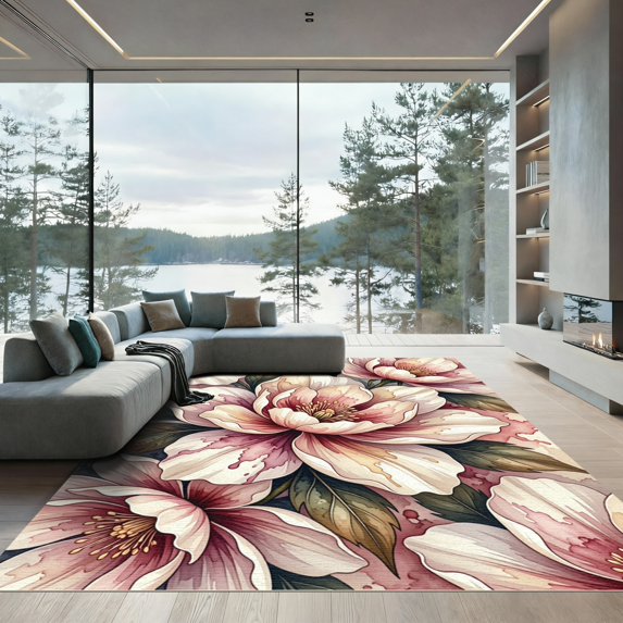 ODIKA 4'x6' Machine Washable Non-Slip Area Rug, Watercolor Blush Pink High Traffic Rug, Pink, 1162067