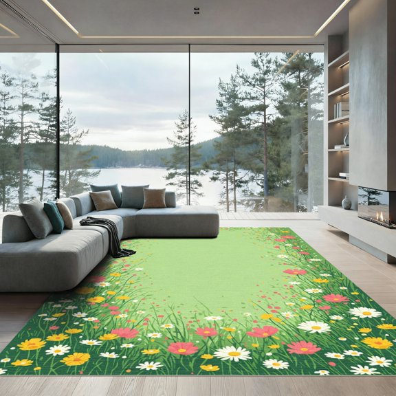 ODIKA 4'x6' Machine Washable Non-Slip Area Rug, Watercolor Light Green High Traffic Rug, Green, 1080029