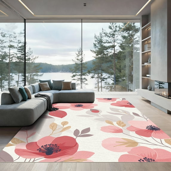 ODIKA 4'x6' Machine Washable Non-Slip Area Rug, Watercolor Pink High Traffic Rug, Pink, 1085411