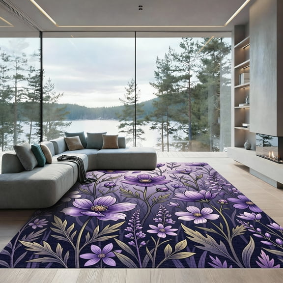 ODIKA 4'x6' Machine Washable Non-Slip Area Rug, Watercolor Purple High Traffic Rug, Purple, 1015706