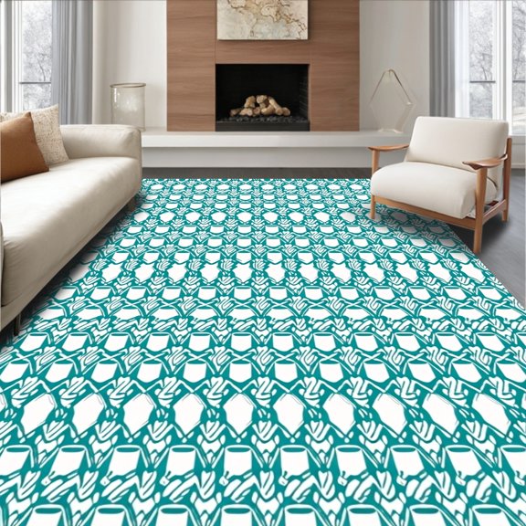 ODIKA 4'x6' Machine Washable Non-Slip Area Rug, Waterproof Braided Lattice Camping Floor Cover High Traffic Rug, Blue, 716883